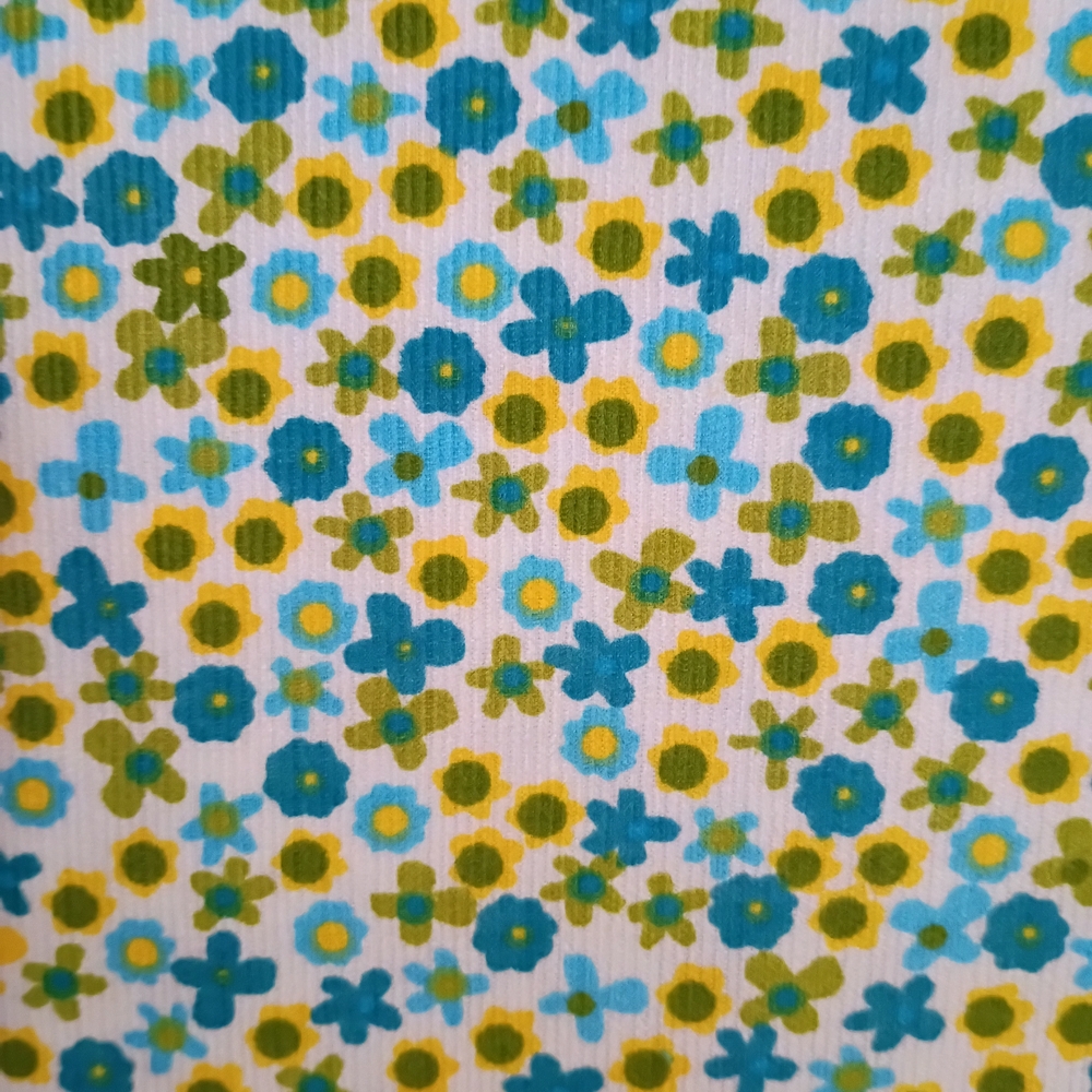 Blue and Olive Floral Print Corduroy Cotton Fabric. Price Per Yard.